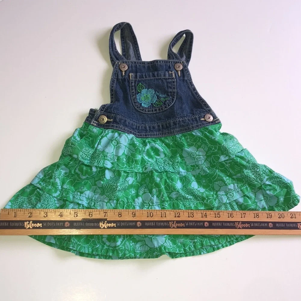 Oshkosh Denim Dress Hawaiian Girls Denim Overall Dress with Tropical Dress